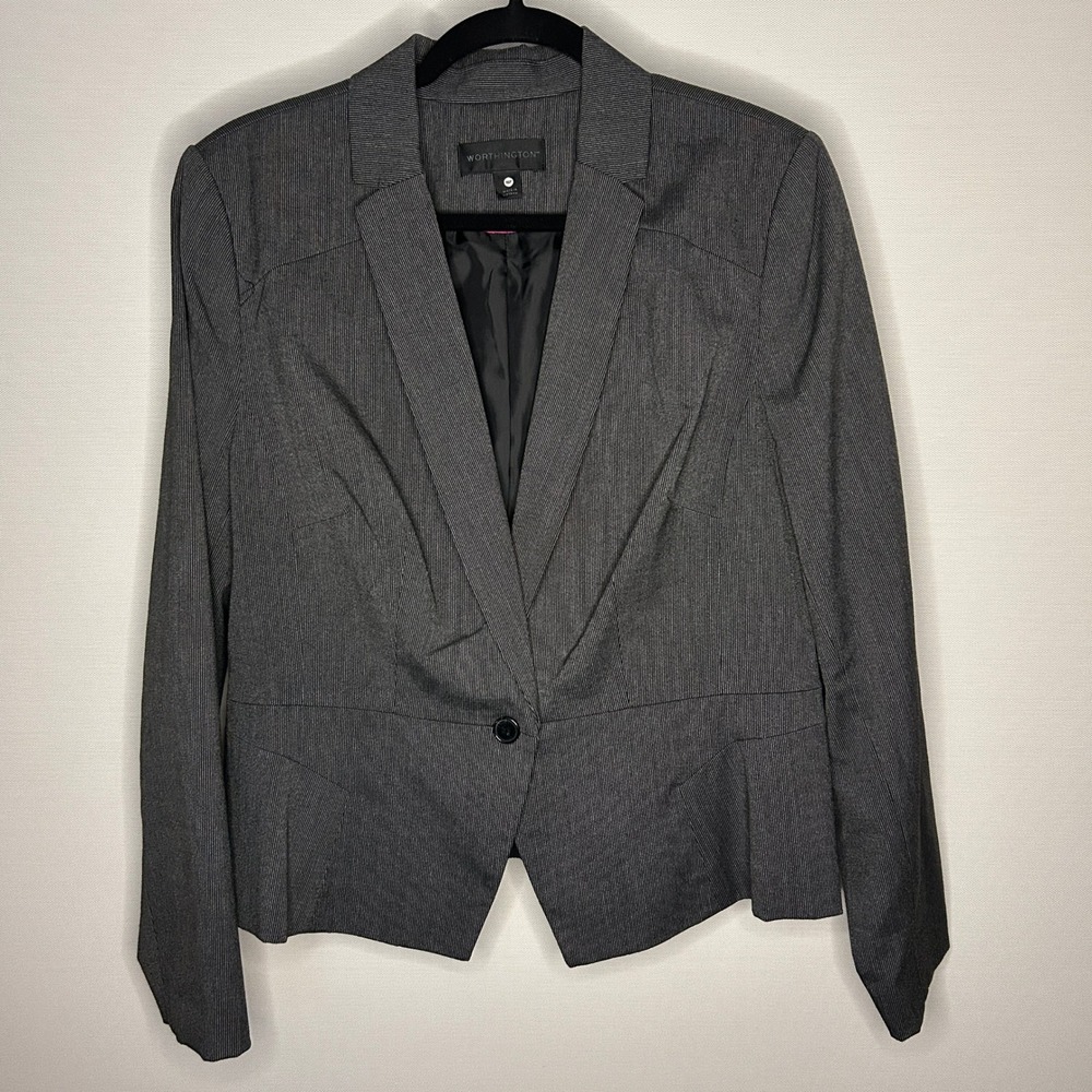 WORTHINGTON Charcoal Gray Pinstripe Blazer Jacket Women 16P Business Career NWOT